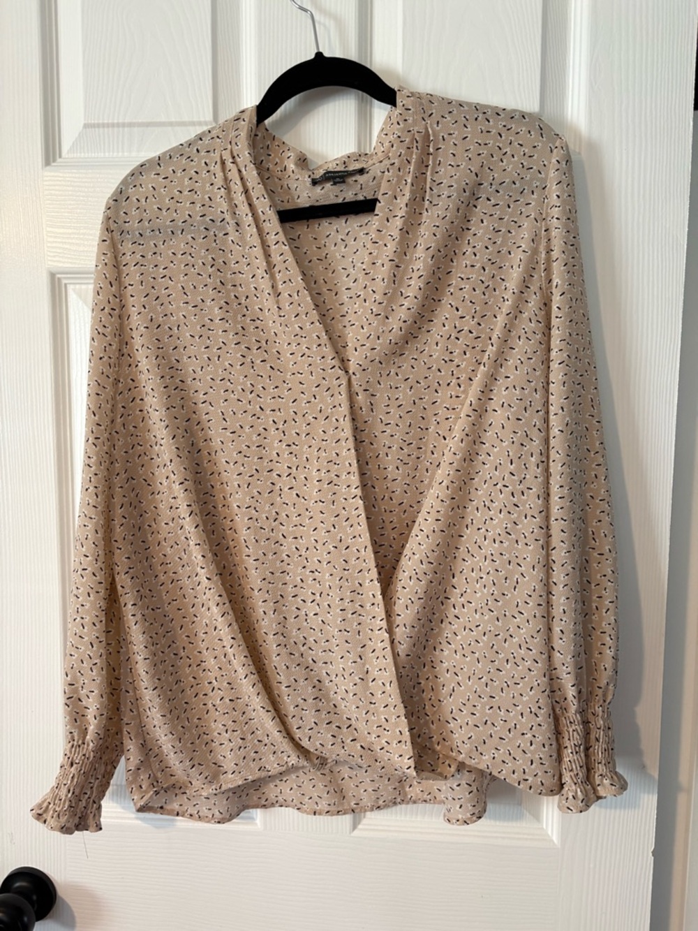 Adrianna Papell Beige Printed Surplice Blouse